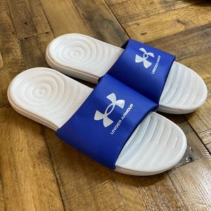 Royal blue under armor, slide sandal, men’s size 15
